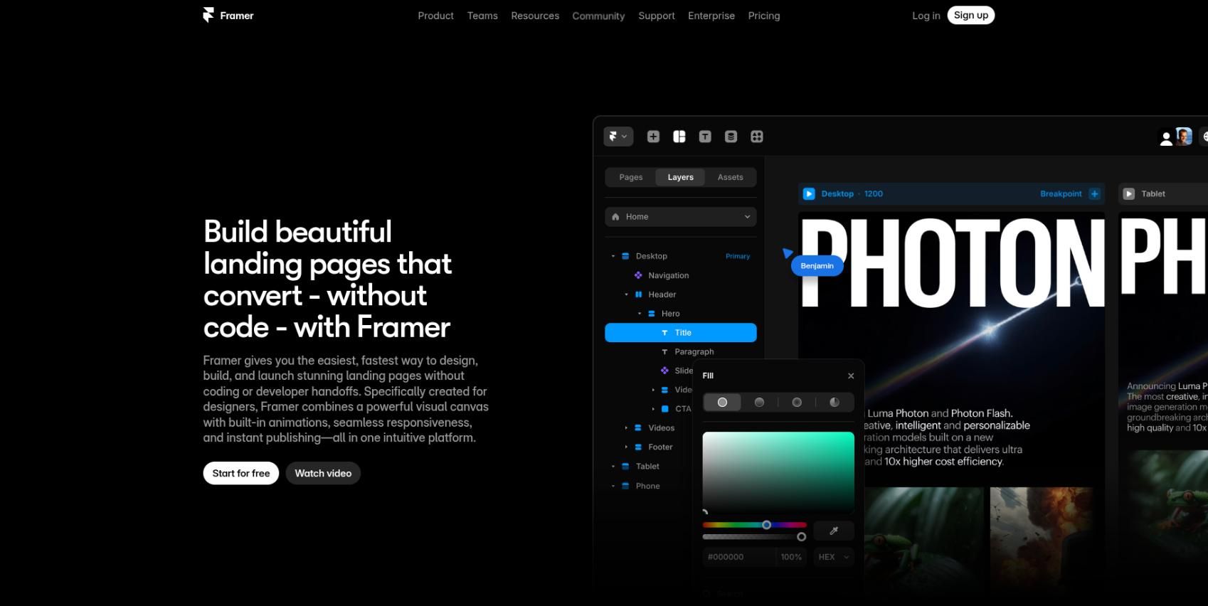 Framer  landing page builder 