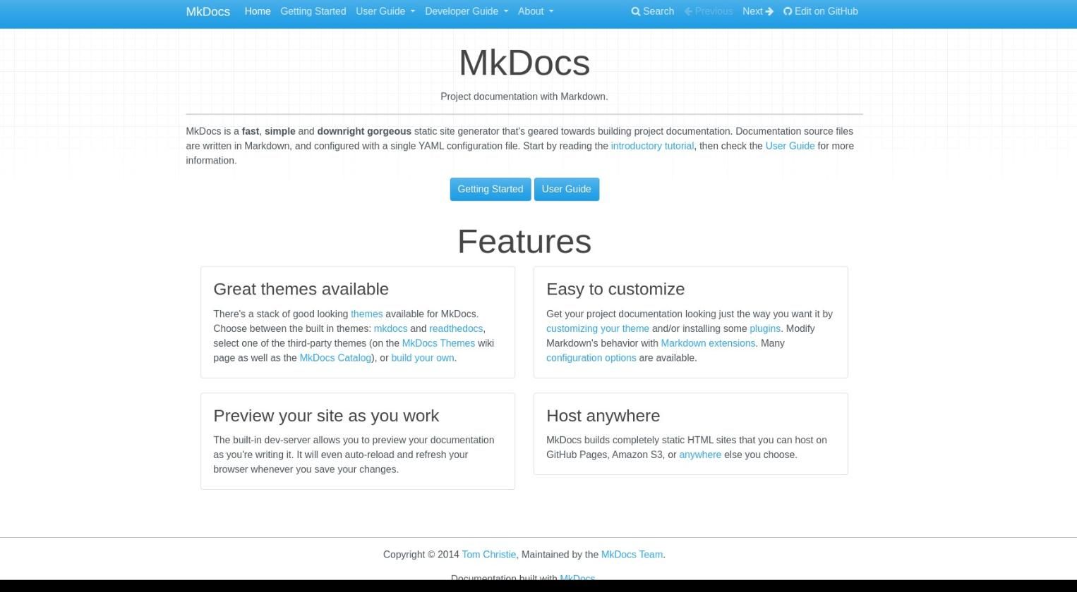 mkdocs ssg