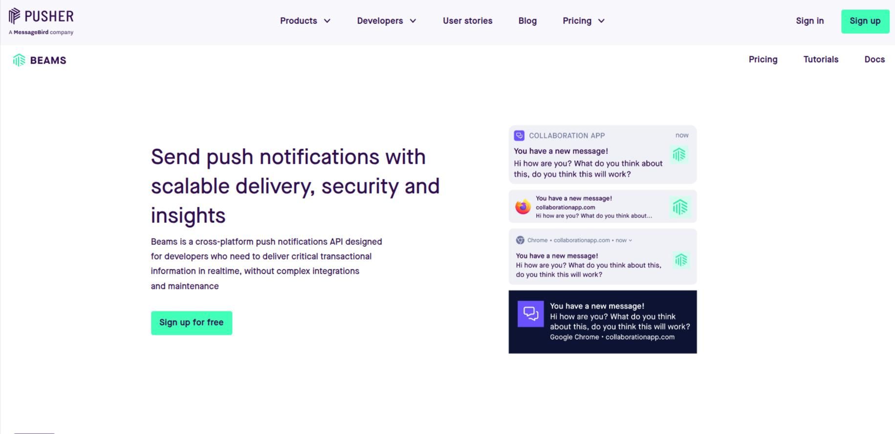 pusher beams push notifications