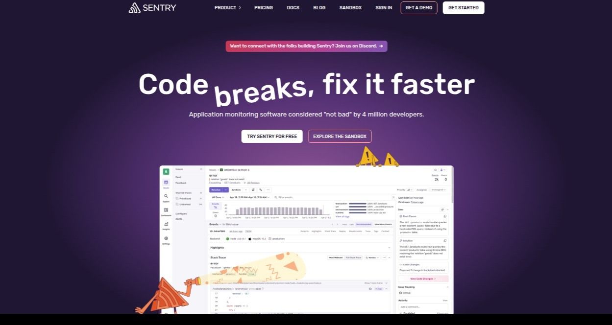 sentry nodejs logging monitoring