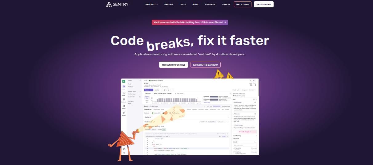 sentry  nodejs monitoring tool